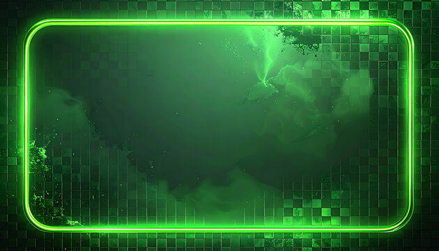 Neon green glowing rounded rectangle frame with digital pixelated texture, data stream background