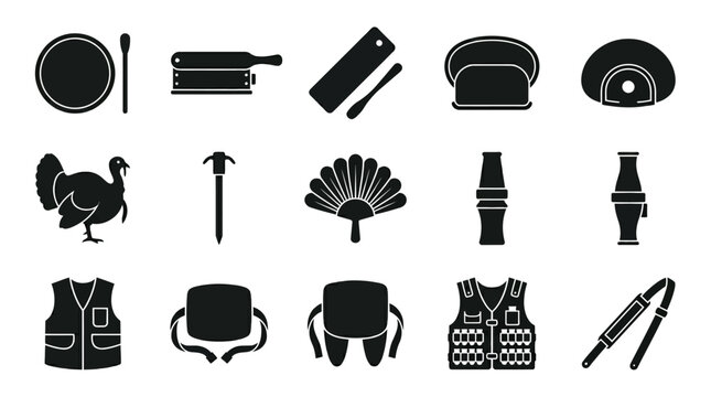 . Includes: turkey call, box call, slate call, diaphragm call case, turkey decoy, decoy stake, feather fan, locator call, carry vest, seat cushion, shell holder vest, game carrier strap.