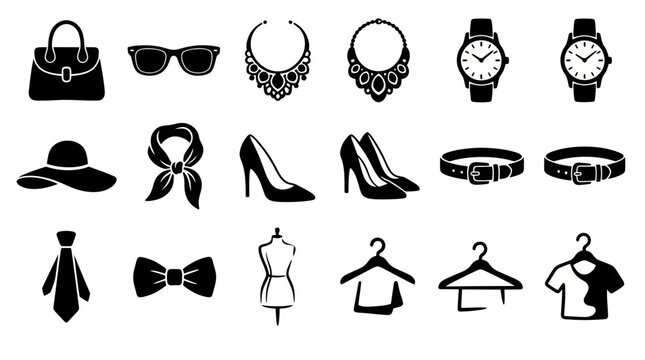 Fashion Accessories and Clothing Items Silhouettes Collection.