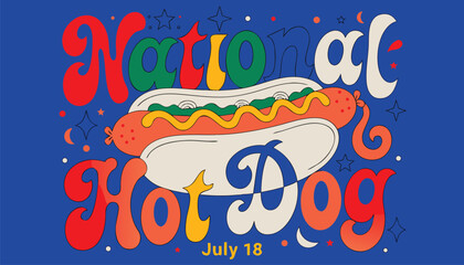 Colorful retro style illustration celebrating national hot dog day event © vectyx2