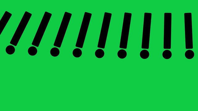 Rhythmic exclamation mark animation on green screen, abstract motion background, punctuation motion green screen
