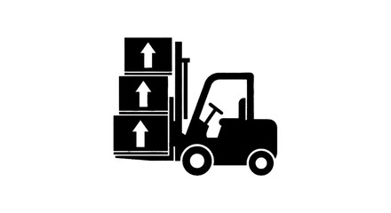 Naklejka premium Minimal black silhouette icon, simple flat vector, bold black shape, no, no shading forklift truck with stacked boxes icon on a, flat icon style
