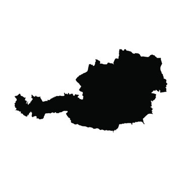 Black silhouette map of Austria on white background.