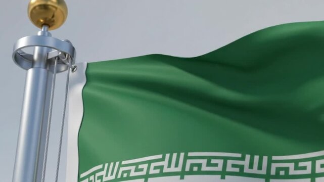 Waving flag of iran with national emblem