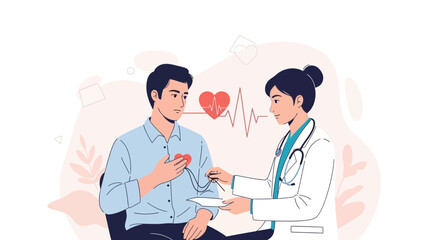 Obraz premium Doctor Examining Patient's Heart with Cardiogram and Heartbeat Icon