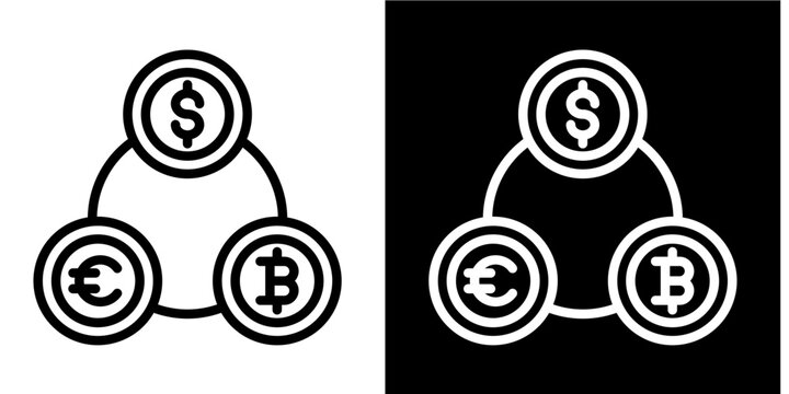 Multi Currency Diversification Icon Set White Style Collection