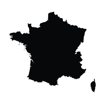 France black silhouette map vector including Corsica island isolated on white background.