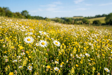Obraz premium Field of daisy wildflowers in the countryside