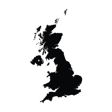 Detailed map of the united kingdom with northern ireland vector silhouette black illustration.