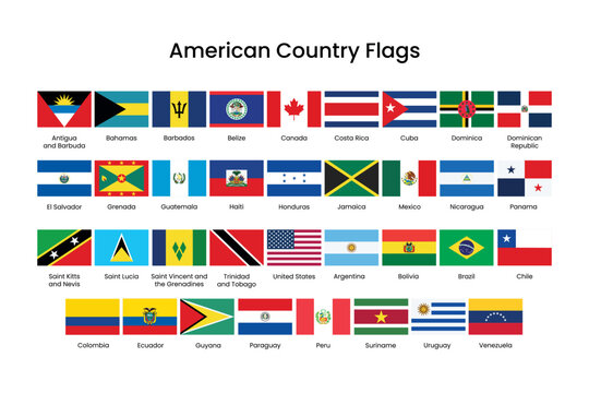 Colorful flags representing American countries element vector set