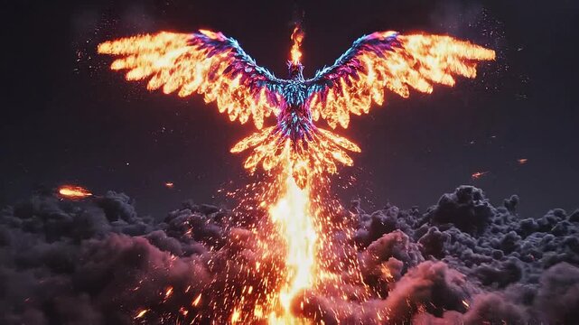 Mythical bird rising from flames.
