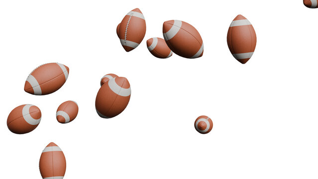 Floating American Footballs on White Background