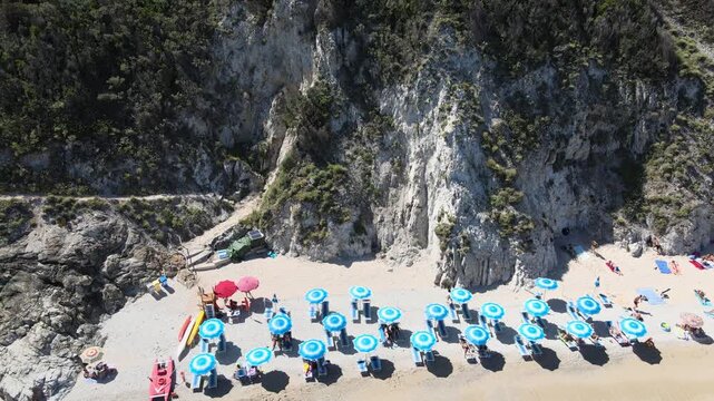 Aerial view of Elba Island. Sansone Beach and Northern Coastline in summer season. Drone viewpoint. Slow motion