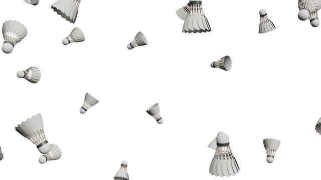 Floating Badminton Shuttlecocks on White Background