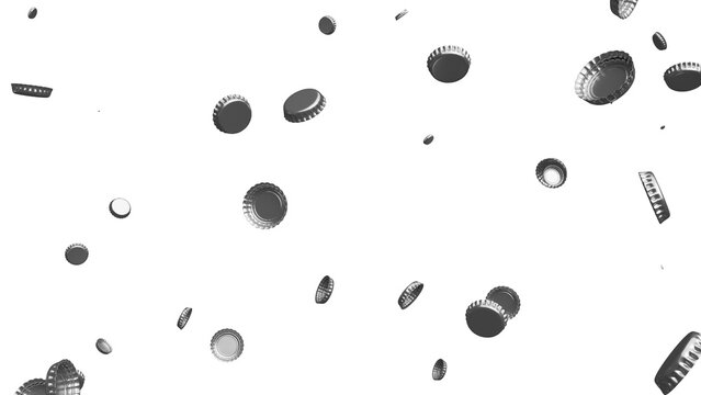Falling Bottle Caps on White Background