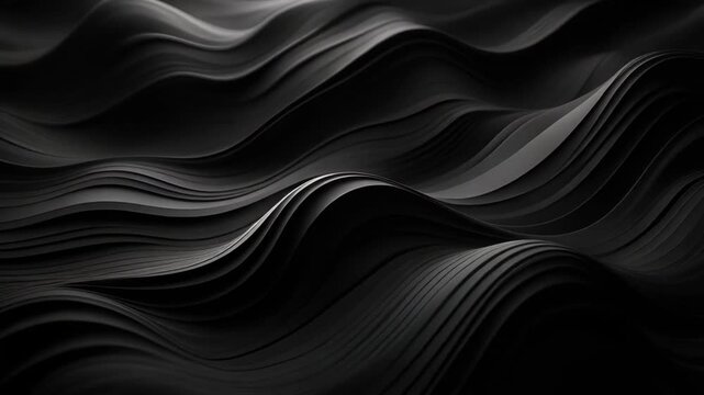 Abstract black and gray layered wavy pattern with smooth flowing curves