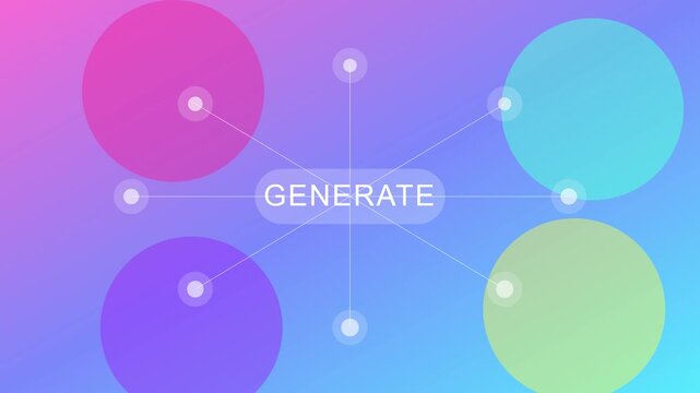 Abstract mind map infographic with generate central node and colorful connected circles for business strategy and creative brainstorming