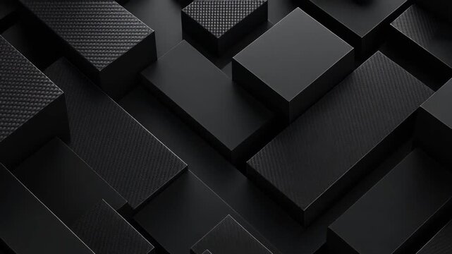 Abstract black geometric blocks with various textures and shadows