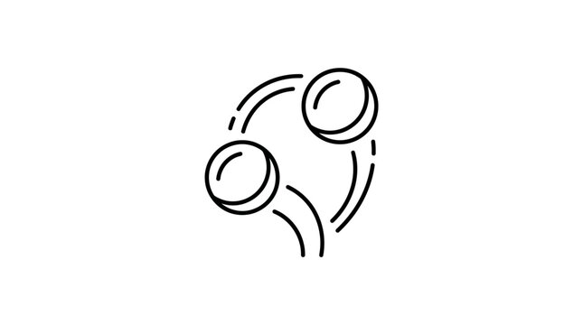 A minimalist line art icon depicting two bouncing balls in motion.
