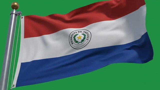 Waving flag of paraguay with official emblem