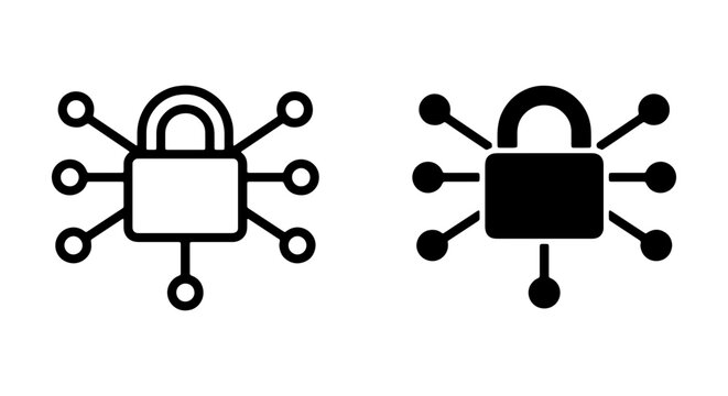 Cybersecurity Lock Icons, Digital Security Padlock Symbols, Network Protection Vector Graphics