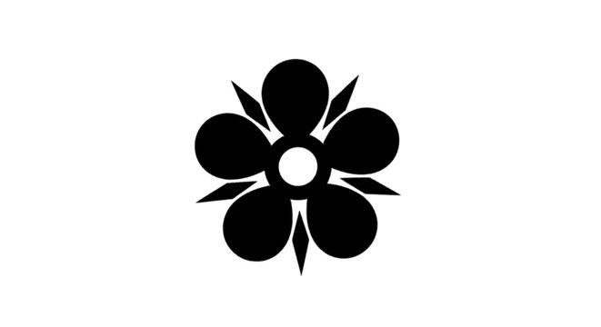 Minimal black silhouette icon, simple flat vector, bold black shape, no, no shading japanese family crest, traditional plum blossom icon, mon symbol on a, flat icon style