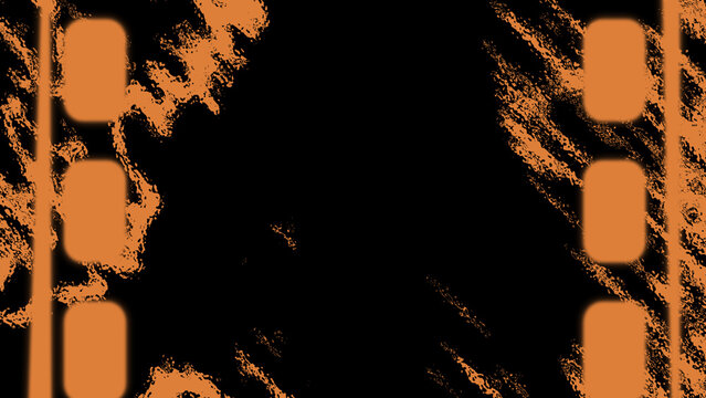 Orange film strip borders with scratchy textures on a dark void background, suitable for artistic pattern designs and creative projects.