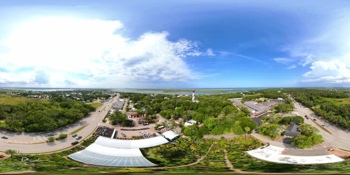 Aerial 360 VR footage of St Augustine Florida historic lighthouse