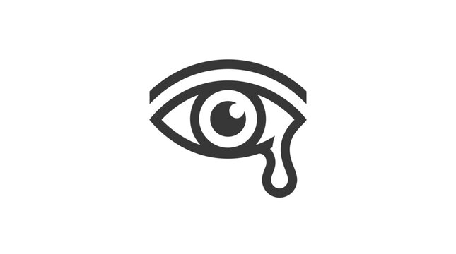 A minimalist black and white icon of a crying eye with a single tear drop.