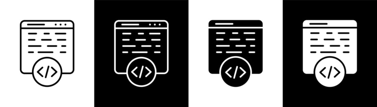Coding white and black icon set design