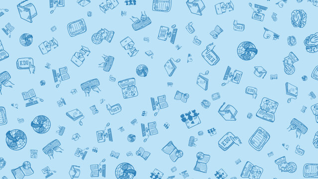 Education doodle seamless pattern with learning and online study elements