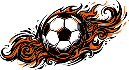 Fototapeta premium Fiery Soccer Ball Surrounded by Dynamic Flames