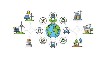 Fototapeta premium Eco friendly icons, sustainable energy symbols, green technology logos, environmental conservation graphics
