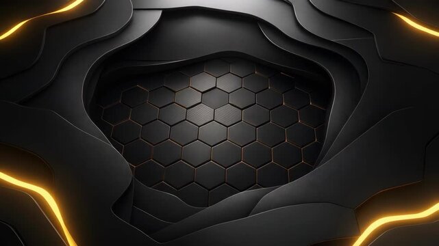 Dark hexagonal pattern with layered curved edges creating depth and texture