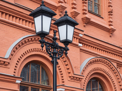 Illuminated Street Lamps at Red Square in Moscow