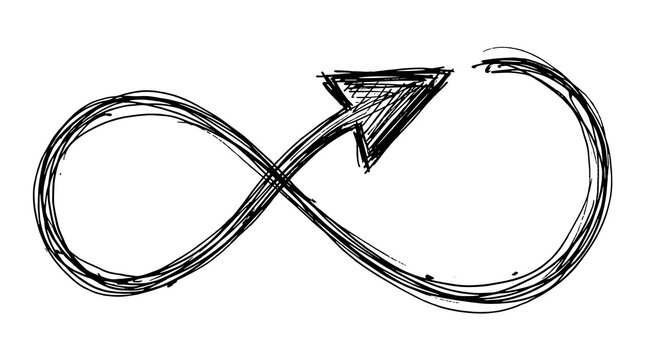 Hand drawn infinity symbol with an arrow indicating direction and continuous movement