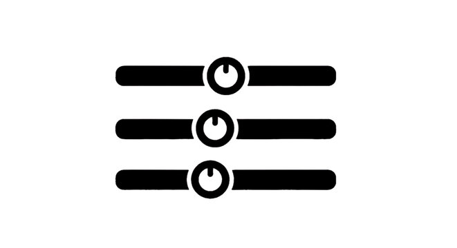 Minimal black silhouette icon, simple flat vector, bold black shape, no, no shading settings icon, sliders control panel, vector illustration on a, flat icon style