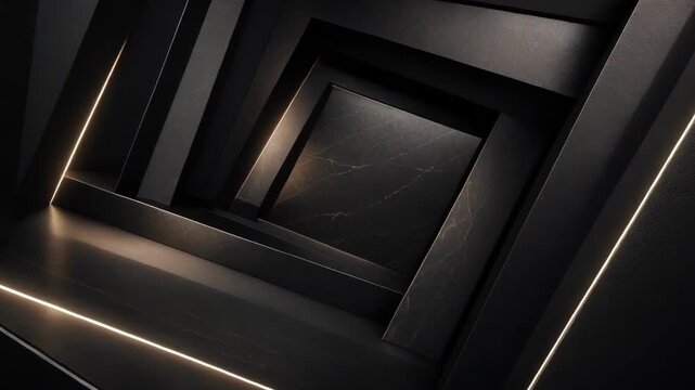 Abstract dark geometric tunnel with angular shapes and subtle lighting