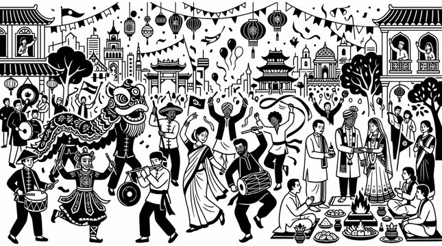 People dancing at a festival.