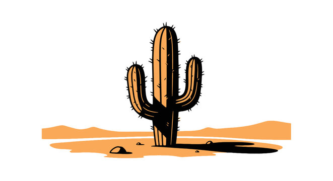 Prickly Desert Cactus Plant Illustration.