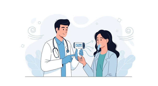 Doctor performing spirometry test on patient, medical check-up for respiratory health