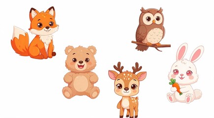 Obraz premium Cute Animals Icons, Generative AI