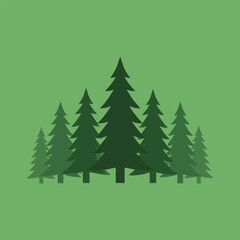 Obraz premium Minimalist Green Forest Vector Illustration of Pine Trees