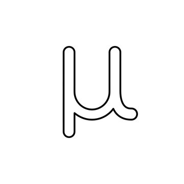 Greek letter mu symbol in outline style for educational use.