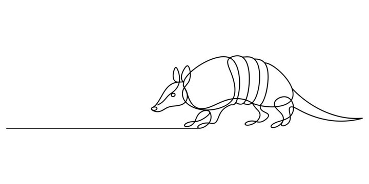 Armadillo Line Drawing, Continuous-line drawing of an armadillo with curved shell, symbolizing resilience and uniqueness