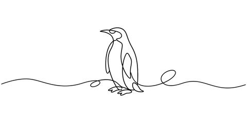 Penguin Line Drawing, Continuous-line drawing of a penguin standing upright, symbolizing simplicity and cold-climate wildlife. © Sa_e
