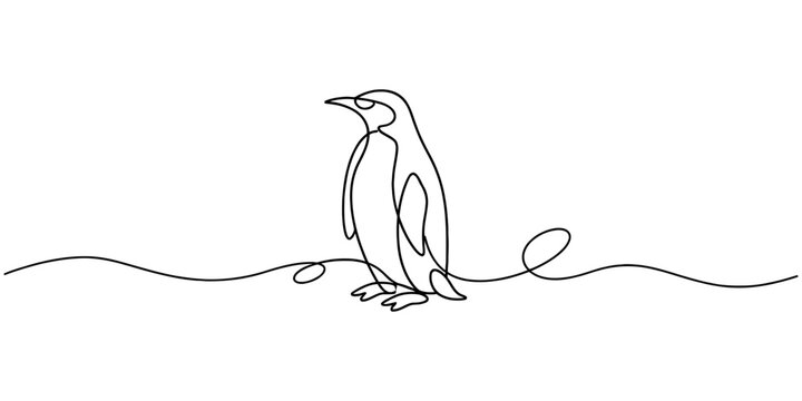 Penguin Line Drawing, Continuous-line drawing of a penguin standing upright, symbolizing simplicity and cold-climate wildlife.