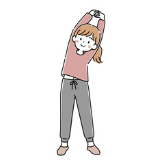 Fototapeta premium 腕を伸ばしてストレッチをする女性のベクターイラスト