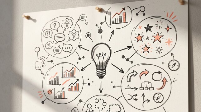 Innovation Mind Map Doodle Clusters With Sharp Sunlit Editorial Look