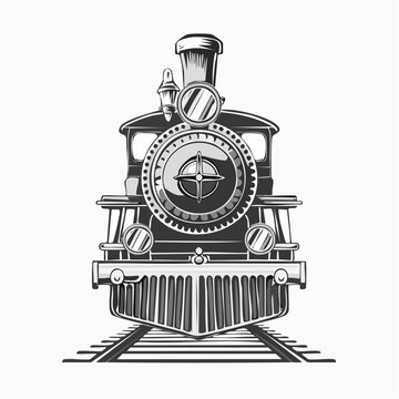 Vintage Locomotive Train Front View Illustration.